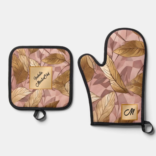 Set De Manoplas La moderna colección de Rubor Pink Gold Boho Lees (Anverso)