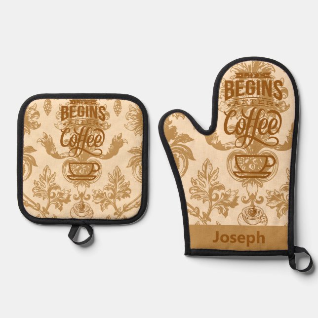 Set De Manoplas La vida empieza con el café (Anverso)