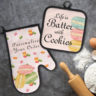Set De Manoplas La vida es mejor con galletas Acuarela Macarón
