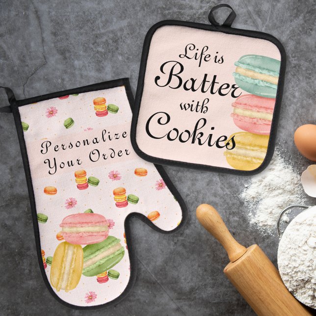 Set De Manoplas La vida es mejor con galletas Acuarela Macarón (Subido por el creador)
