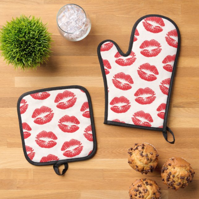 Set De Manoplas Labios Rojos, Patrón De Labios, Labios Rojos, Beso (De arriba hacia abajo)