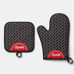 Set De Manoplas Ladrillo Herringbone personalizado blanco negro
