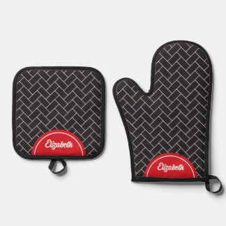 Set De Manoplas Ladrillo Herringbone personalizado blanco negro