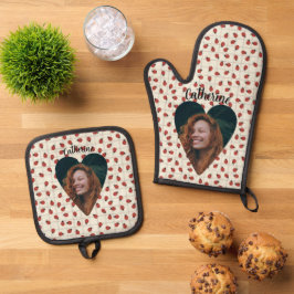 Set De Manoplas  Ladybugs Pattern Custom Photo & Name on Cream