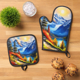 Set De Manoplas Lago de montaña: Vista panorámica