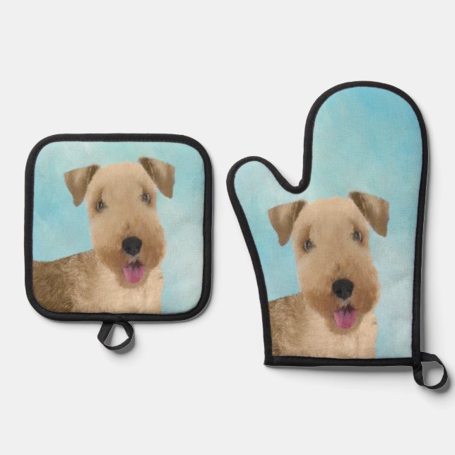 Set De Manoplas Lakeland Terrier Pintura Cuta Original Perro Arte (Anverso)