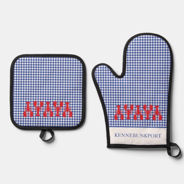 Set De Manoplas Langostas Rojas Ciudad Costera Check Maine Fun (Anverso)