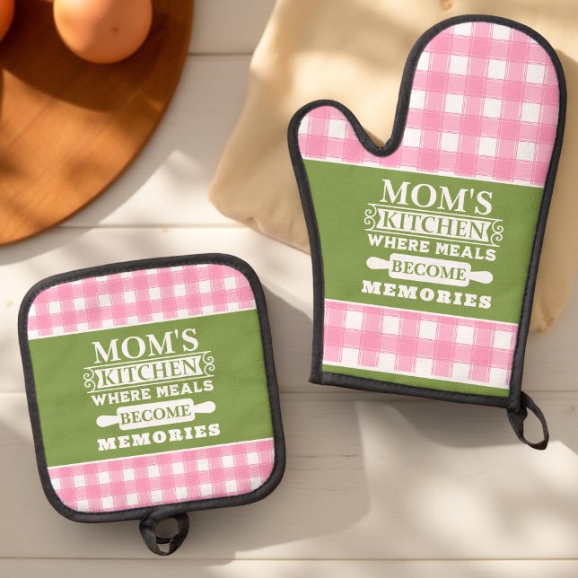 Set De Manoplas Las comidas de las madres de Gingham verde rosa se (Subido por el creador)
