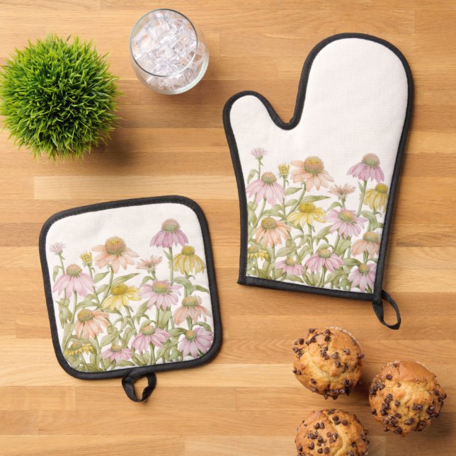 Set De Manoplas Las flores acuarela Arte botánico (De arriba hacia abajo)