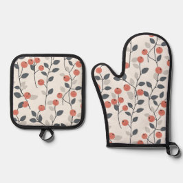 Set De Manoplas Las ramas escandinavas de Berry Oven Mitt y Pot Ho