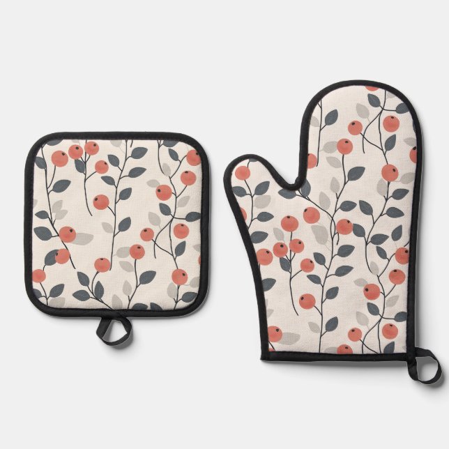 Set De Manoplas Las ramas escandinavas de Berry Oven Mitt y Pot Ho (Anverso)