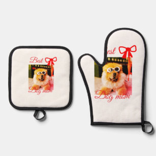 Set De Manoplas Lazo rojo mejor perro mamá papá foto perro/nombre