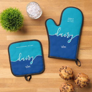 Set De Manoplas Leche con guión de cocina de Kosher con azul hebre
