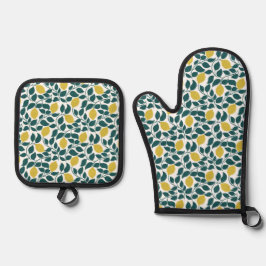 Set De Manoplas Lemon & Leaf Print Cocina de Verano
