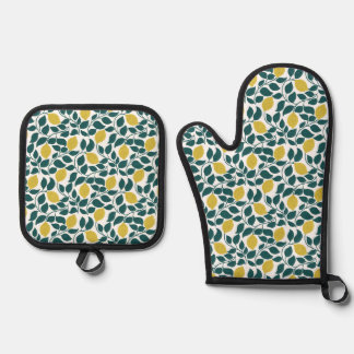 Set De Manoplas Lemon & Leaf Print Cocina de Verano