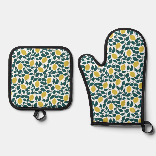 Set De Manoplas Lemon & Leaf Print Cocina de Verano (Anverso)