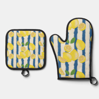 Set De Manoplas Lemon Seamless Pattern Pot Holder and Oven Mitt