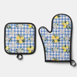 Set De Manoplas Lemon y Blue Gingham Kitchen Essentials