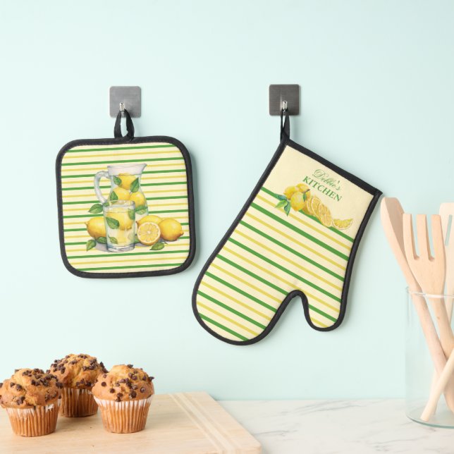 Set De Manoplas Lemonada con franjas amarillas y verdes (Insitu (colgante))