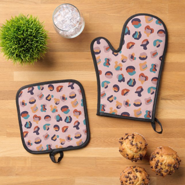 Set De Manoplas Leopard Animal Pink Moderno (De arriba hacia abajo)