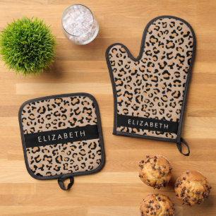 Set De Manoplas Leopard Print, Spots, Brown Leopard, Tu Nombre