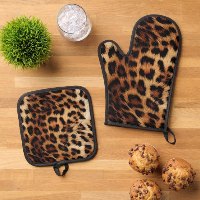 Set De Manoplas Leopardo de crema marrón de moda (De arriba hacia abajo)