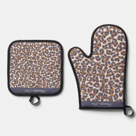 Set De Manoplas Leopardo Print-Blue y Brown-