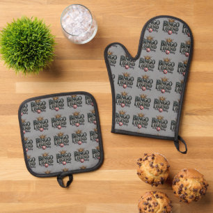 Set De Manoplas Leyenda de bingo coronada en tipografía retro de o