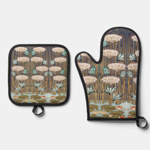 Set De Manoplas Libélulas Nenúfares Arte Nouveau Pantanoso