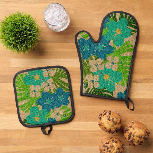 Set De Manoplas Limahuli Garden Hawaiian Faux Texq (De arriba hacia abajo)
