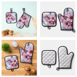 Set De Manoplas Linda Flor de Cerezo Rosa en Floración