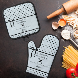 Set De Manoplas Lindo Chic Femenino Lunares Azules Claros y Negros