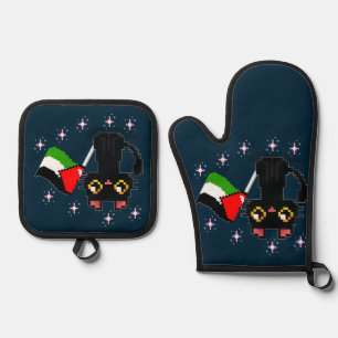 Set De Manoplas lindo gato negro sostiene la bandera de Palestina