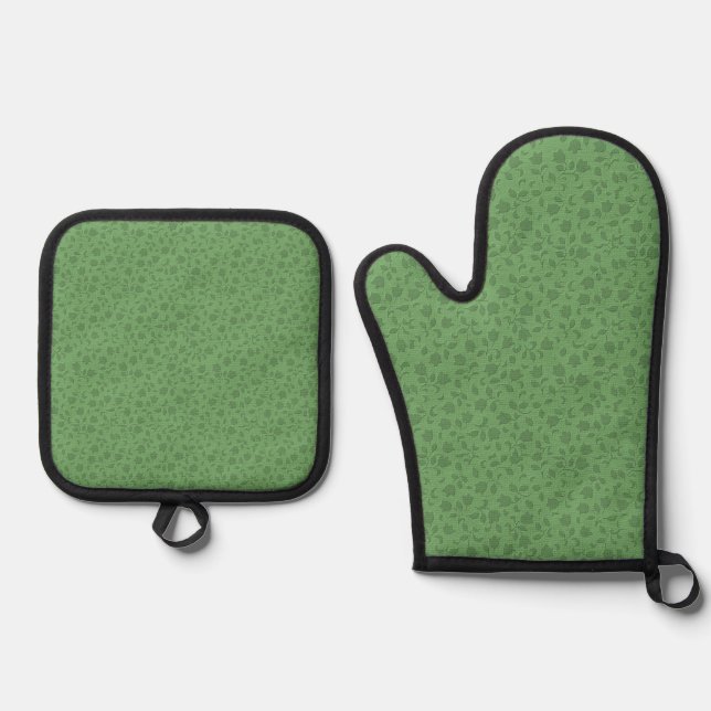 Set De Manoplas Lindo Verde Floral (Anverso)