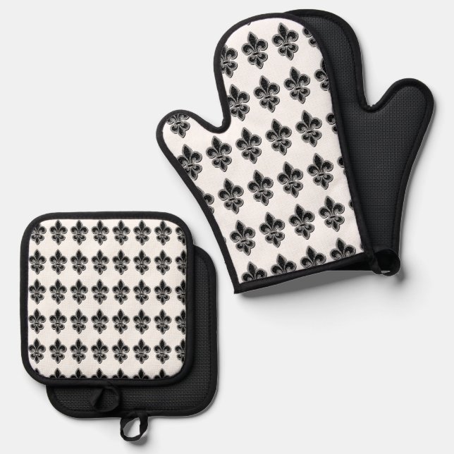 Set De Manoplas Lirios de Lis en Blanco y Negro (Anverso/Reverso)