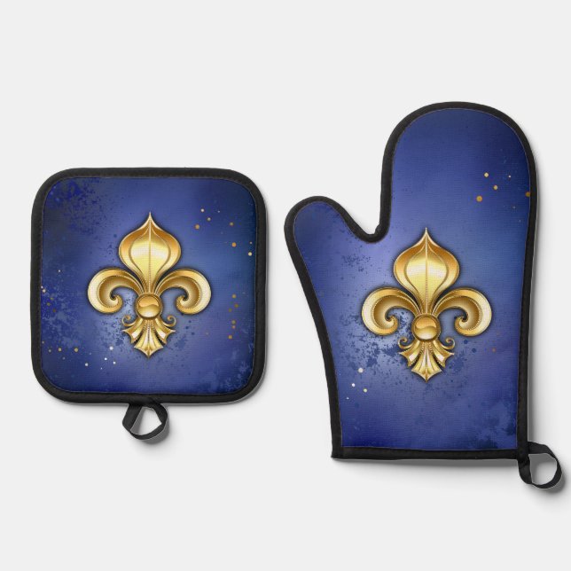 Set De Manoplas Lirios de oro sobre azul (Anverso)