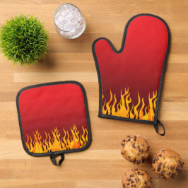 Set De Manoplas Llamas Divertidas en Res y Gradiente Negro