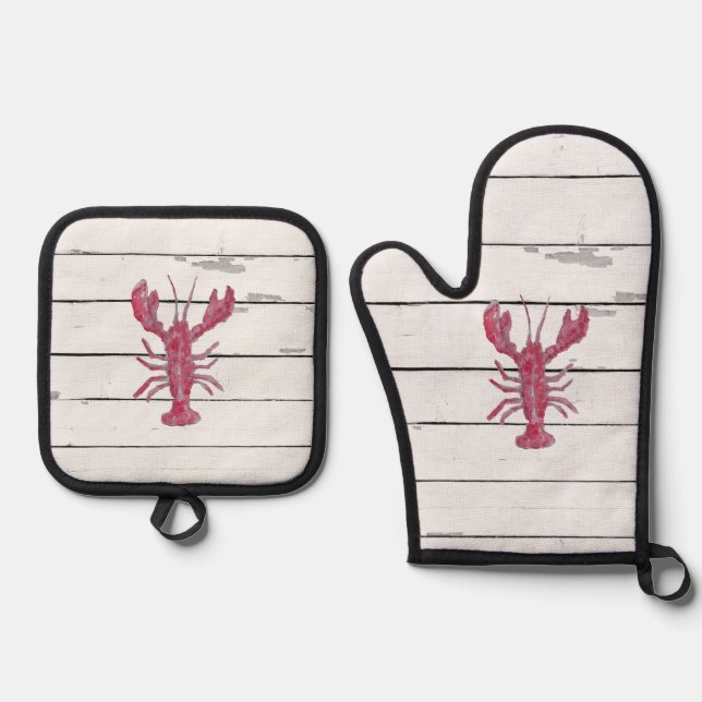 Set De Manoplas Lobster Painting Nautical Coastal (Anverso)