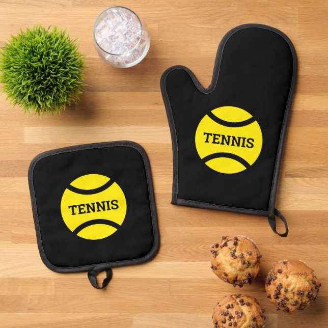 Set De Manoplas Logo de la pelota de tenis amarilla cocina persona (De arriba hacia abajo)
