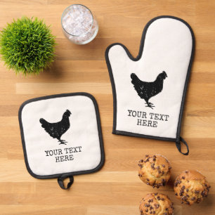 Set De Manoplas Logo de la silueta de pollo de época personalizado