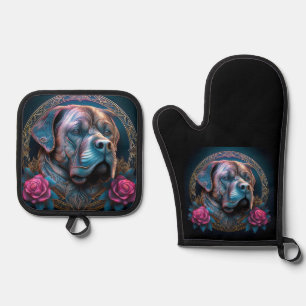 Set De Manoplas Los compañeros de Bull Mastiff A Través De Un Port