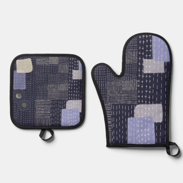 Set De Manoplas Los puntos de sashiko japoneses se parecen a un pa (Anverso)