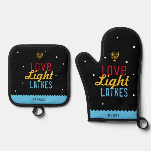 Set De Manoplas Love Light Latkes Black Hanukkah Funny Cita (Anverso)