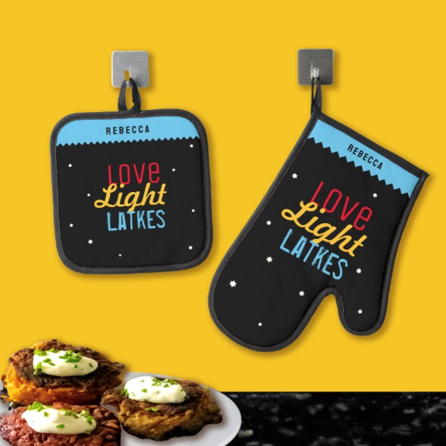 Set De Manoplas Love Light Latkes Black Hanukkah Funny Cita (Subido por el creador)