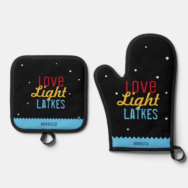 Set De Manoplas Love Light Latkes Black Hanukkah Funny Cita (Anverso)