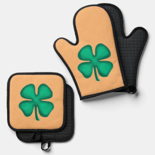 Set De Manoplas Lucky 4 Leaf Irlandés Clover horno mitts portacolc