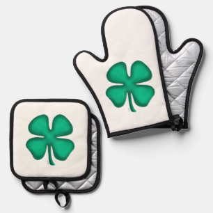 Set De Manoplas Lucky 4 Leaf Irlandés Clover horno mitts portacolc