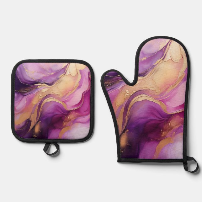 Set De Manoplas Lujo morado y dorado moderno - (Anverso)