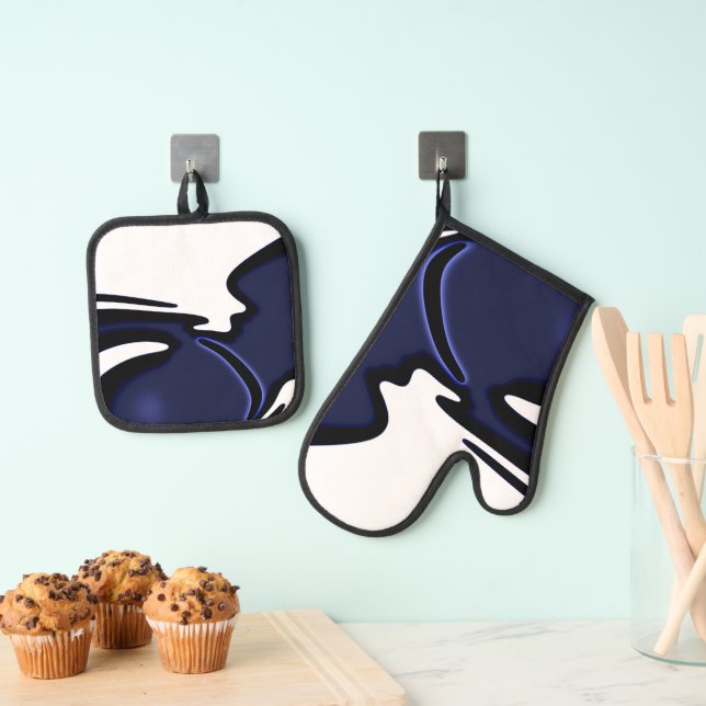 Set De Manoplas Luna Azul: Resumen azul, blanco y negro (Insitu (colgante))