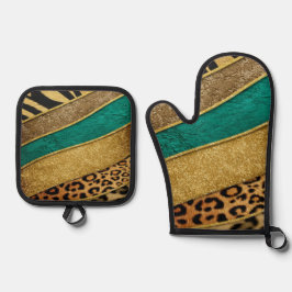 Set De Manoplas Luxury Emerald & Gold Safari Leopard Zebra Glitter